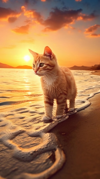 Foto gato en la playa.