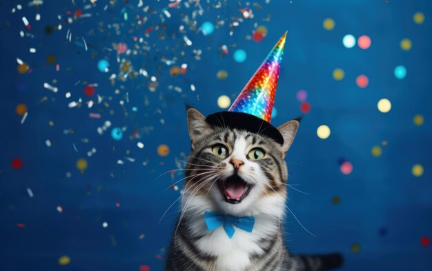 Foto el gato se pone un sombrero de fiesta para la celebración