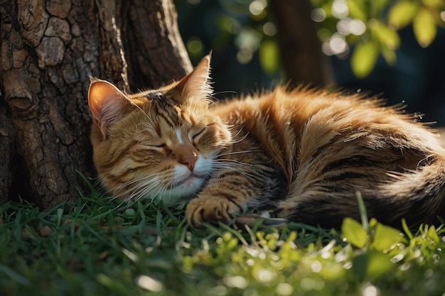 Un gato posado en una rama de un árbol