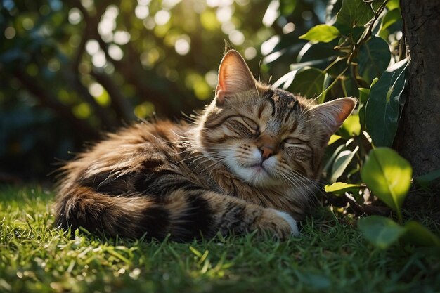 Un gato posado en una rama de un árbol