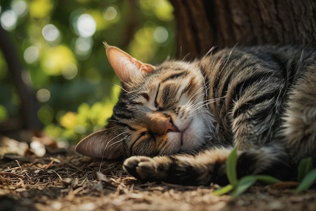 Un gato posado en una rama de un árbol