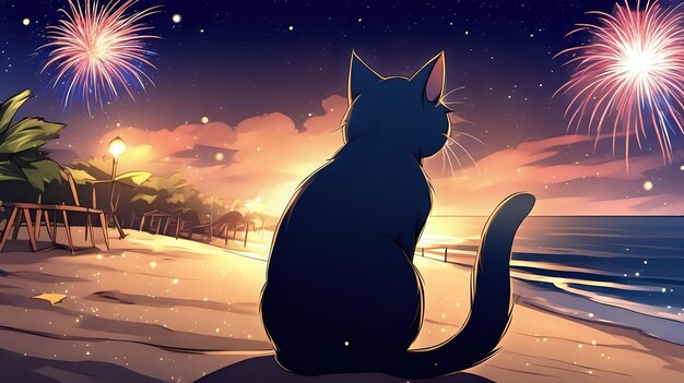 Un gato en una postura emocional durante la puesta de sol