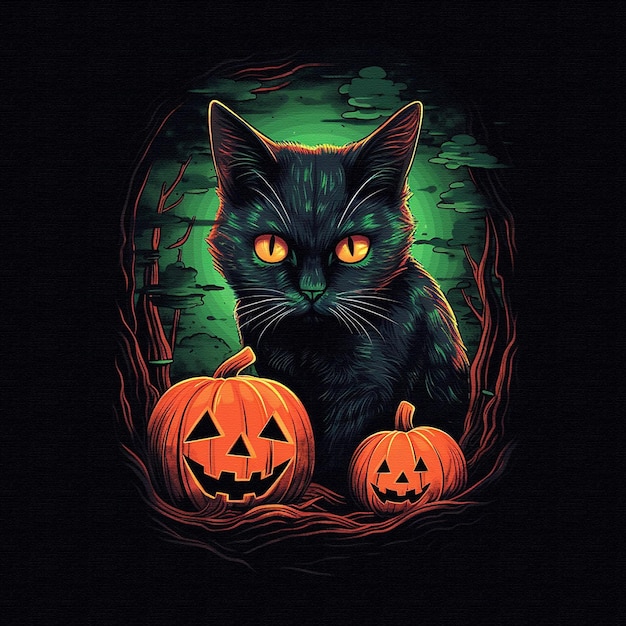 Foto gato preto abóbora de halloween gato preto feliz dia das bruxas