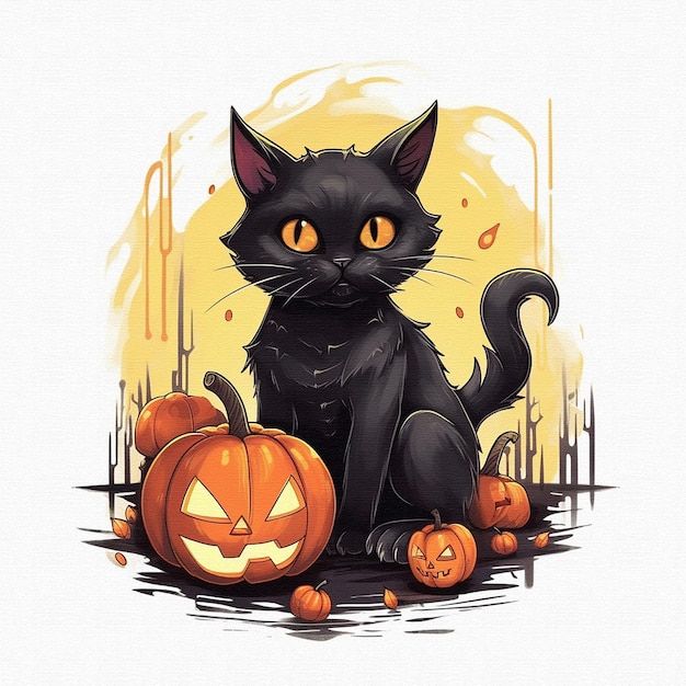 Gato preto abóbora de Halloween gato preto feliz dia das bruxas