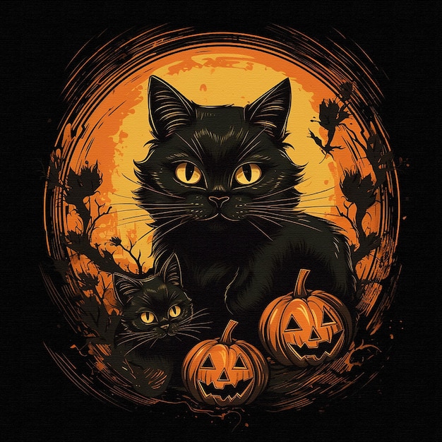 Gato preto abóbora de Halloween gato preto feliz dia das bruxas