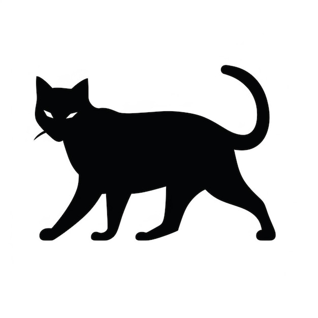 Foto gato preto arafado andando sobre um fundo branco com um contorno preto generativo ai
