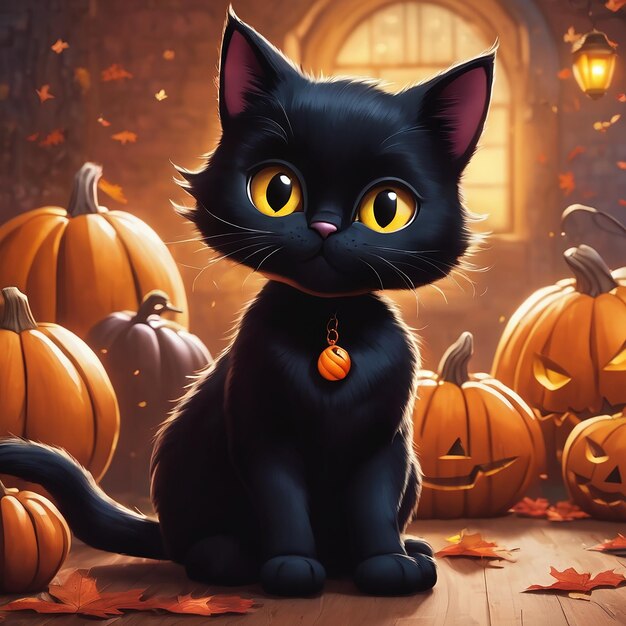 Desenho Animado De Halloween Gato Preto Fofo Imagem Grátis_Modelos Número  464978720_PSD Formato Imagem_