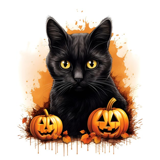 Gato preto de Halloween em fundo branco