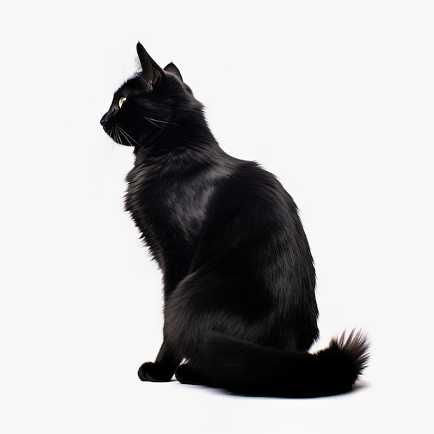 Gato preto em fundo branco isolado