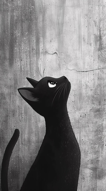 Gato preto em um fundo grunge Imagem em preto e branco