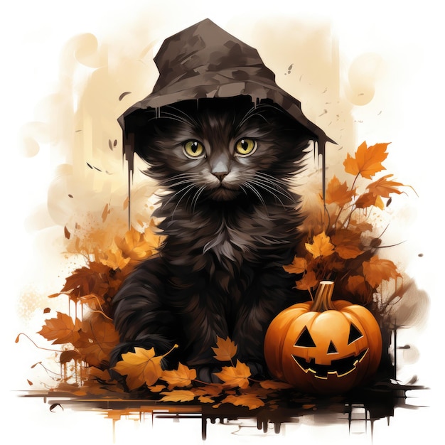 gato preto gatinho gatinho Halloween ilustração obra de arte assustador horror isolado tatuagem fantasia desenho animado