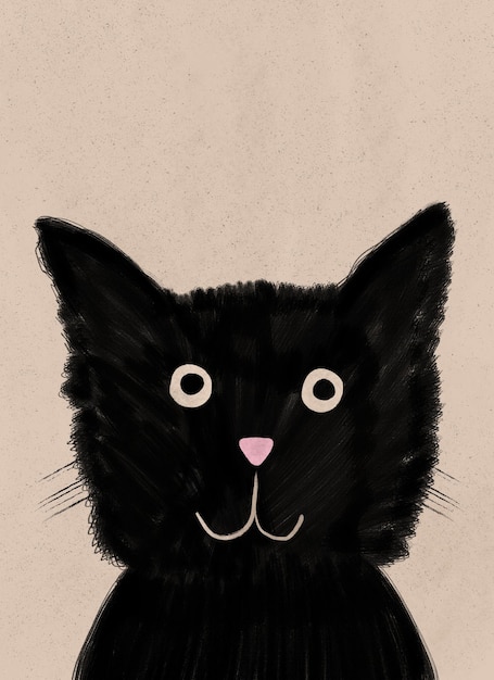 Gato preto, gato engraçado, quarto de berçário desenhado à mão abstrato bege arte moderna impressão em tela pintura acrílica