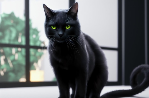 Gato preto imponente Gato bonito com aparência majestosa IA generativa