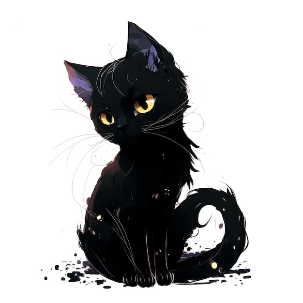 Gato preto isolado na ilustração de fundo branco