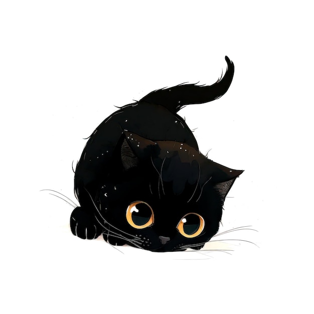 Gato preto isolado na ilustração de fundo branco