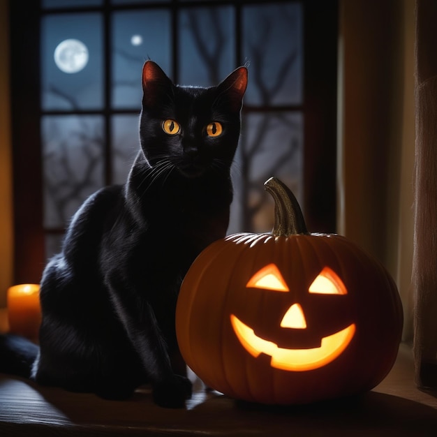 Gato preto místico de Halloween