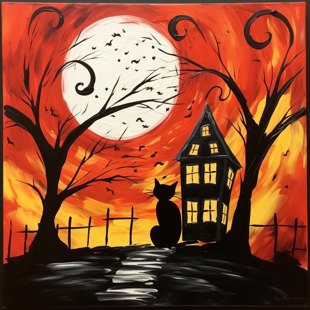 Gato preto na noite de Halloween