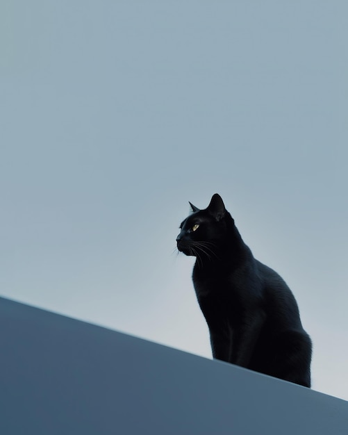 Gato preto sentado no telhado azul Generative AI