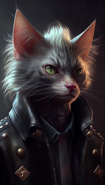 Gato punk con chaqueta de cuero de Generative AI