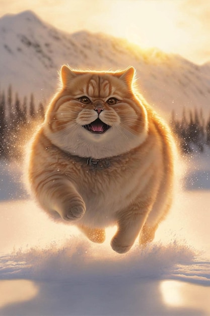 Gato que corre en la nieve ai generativo.