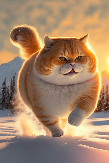 Gato que corre en la nieve ai generativo.