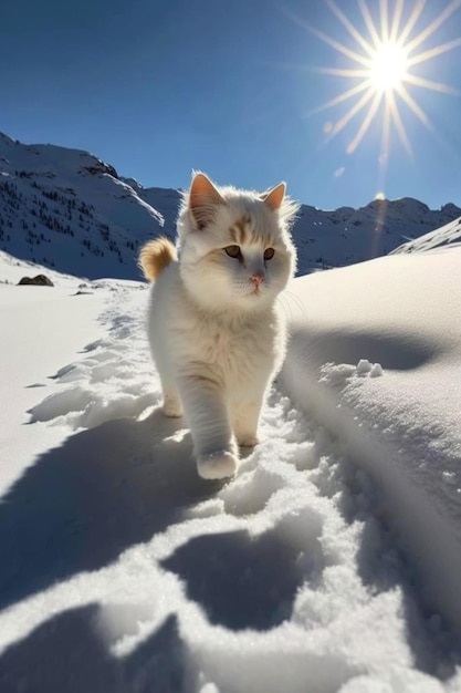 Gato que está andando na neve generativa ai