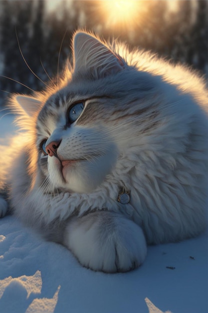Gato que está deitado na neve generativa ai