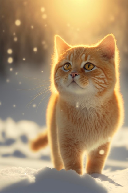 Gato que está parado na neve generativa ai