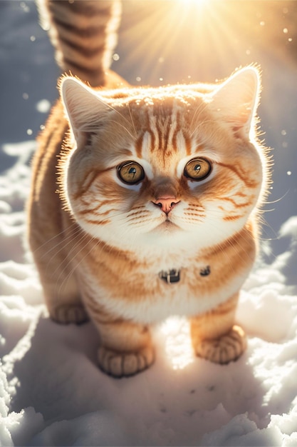 Gato que está parado en la nieve ai generativo.