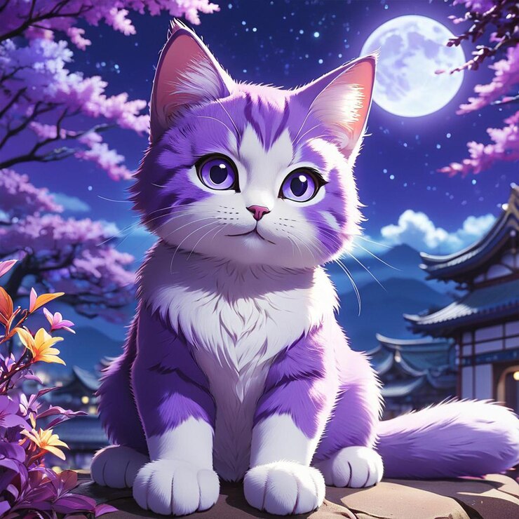 Un gato que está sentado en una pared con una luna llena en el fondo