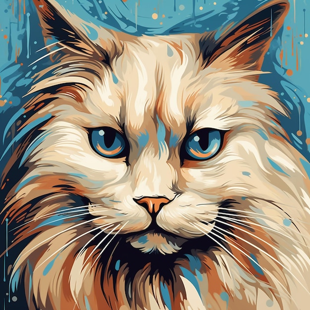 Un gato Ragdoll abstracto con cabello y ojos extraños