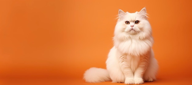 Un gato Ragdoll aislado en el fondo de la llanura naranja