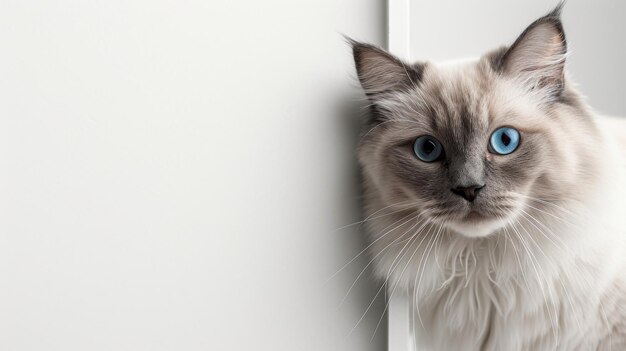 El gato Ragdoll mirando por la esquina