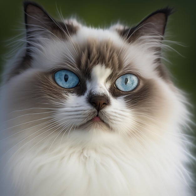 Gato ragdoll de ojo azul realista sobre un fondo natural al aire libre deslumbrante