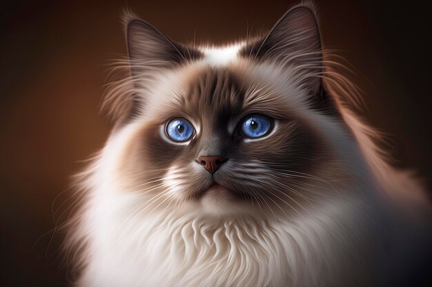 Gato ragdoll con ojos azules, gato blanco, mascota, gato rojo, ai generativo.