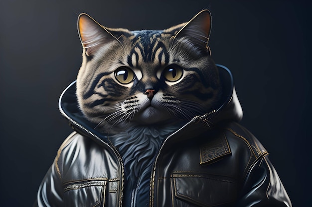 un gato realista con una chaqueta