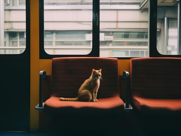 gato relaxando no assento do trem