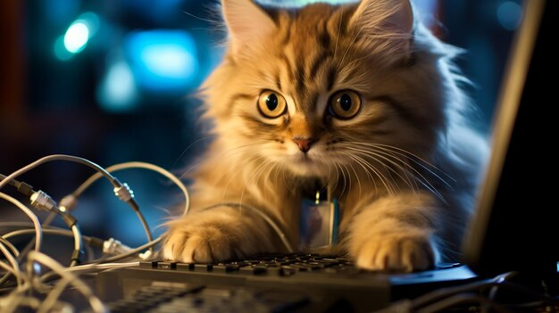 Foto gato repousa sobre a computadora