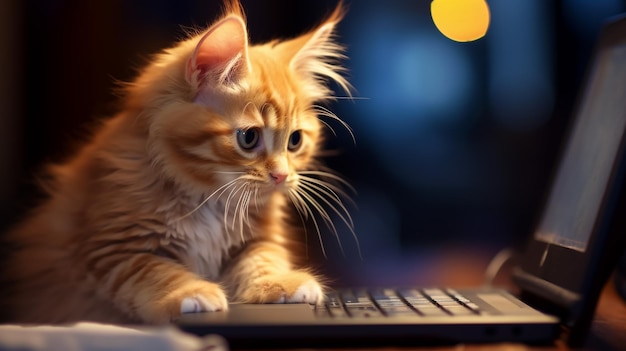 Foto gato repousa sobre a computadora