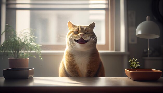 gato riendo cara sorprendida expresión wow gato cara graciosa con la boca abierta lindo ginger gato emocional sorprendido y diciendo wow gato feliz meow wow ilustración de IA generativa