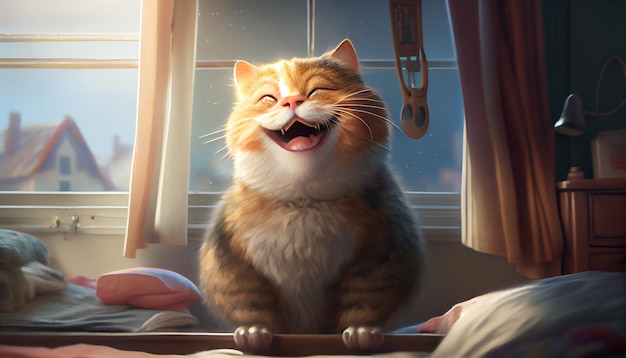 Foto gato rindo rosto surpreso expressão wow gato cara engraçada com a boca aberta bonito ginger gato emocionado surpreso e dizendo wow gato feliz meow wow ilustração de ia generativa