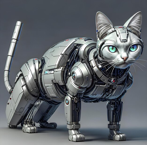 Gato robot en un fondo gris