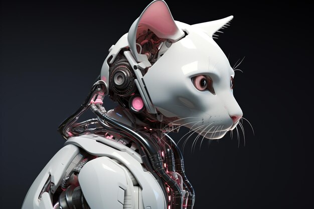 El gato robot de inteligencia artificial es un concepto futurista.