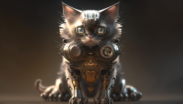 Un gato con un robot en el pecho.