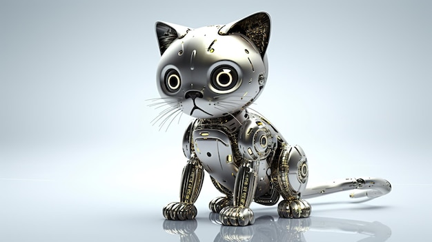 Un gato robot sentado encima de una imagen de ai generativa de mesa