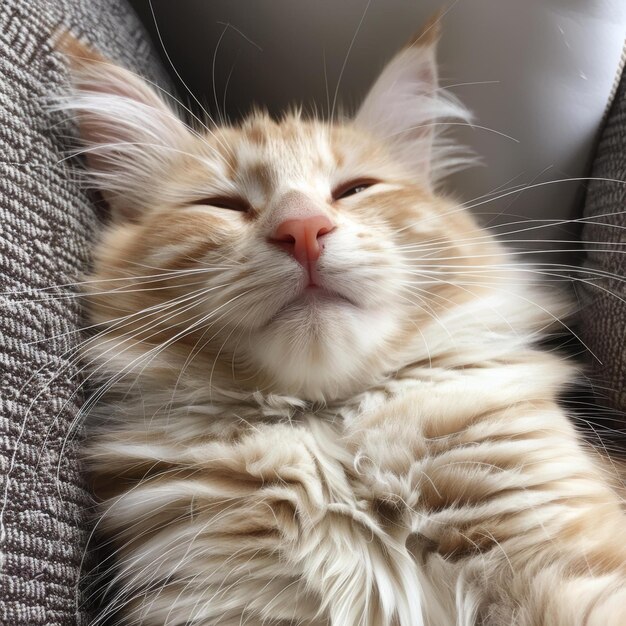 Foto un gato rojo está durmiendo en un sofá gris