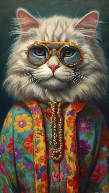 gato con ropa hippie