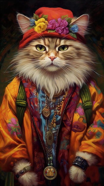 gato con ropa hippie