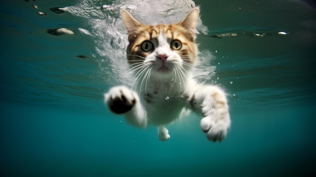 Gato salta al agua Fotografía submarina Buceo de animales en las profundidades Naturaleza salvaje