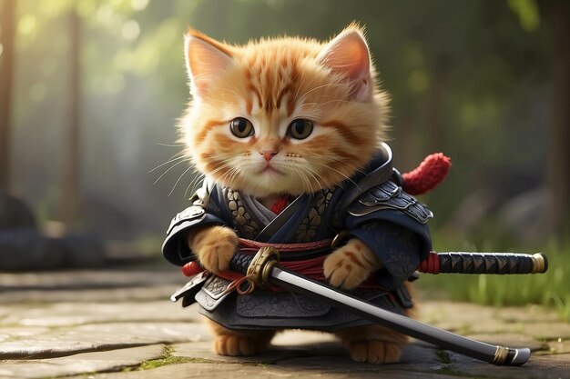 Foto gato samurai fofo luta hd 4k